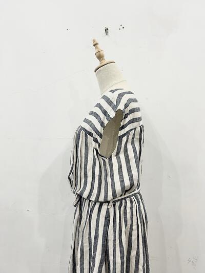 【美品】LISETTE リネン ストライプ フレンチスリーブ ワンピース 画像7