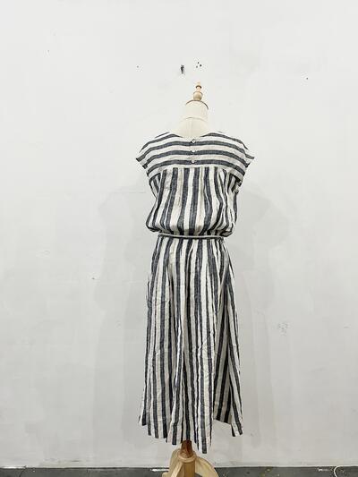 【美品】LISETTE リネン ストライプ フレンチスリーブ ワンピース 画像8