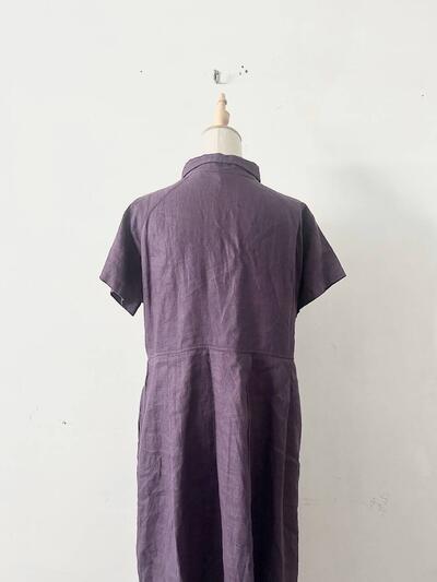 【美品】Wafu リネン ピンタック 半袖 シャツ ワンピース パープル 画像8