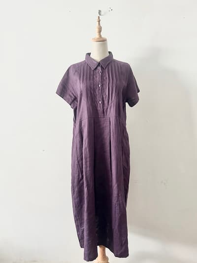 【美品】Wafu リネン ピンタック 半袖 シャツ ワンピース パープル 画像1