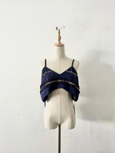 【未使用】crinkle crinkle crinkle コットン フリル ショート ビスチェ ネイビー 画像1