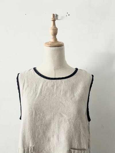 fog linen work リネンタブリエ パイピング ベスト エプロン ナチュラル ブラック 画像2