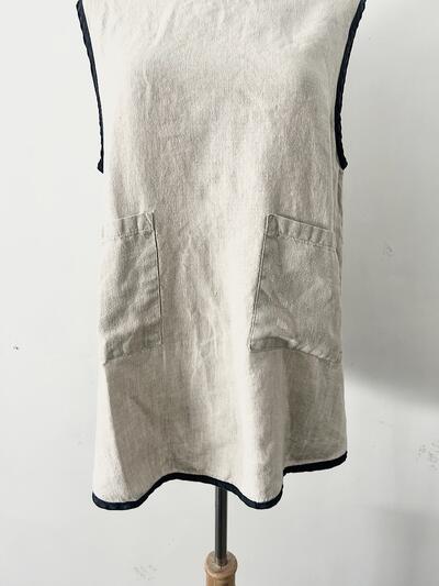 fog linen work リネンタブリエ パイピング ベスト エプロン ナチュラル ブラック 画像3
