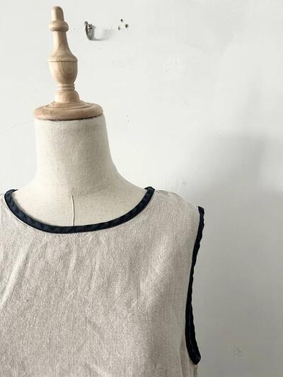 fog linen work リネンタブリエ パイピング ベスト エプロン ナチュラル ブラック 画像4