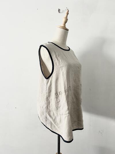 fog linen work リネンタブリエ パイピング ベスト エプロン ナチュラル ブラック 画像5