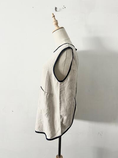 fog linen work リネンタブリエ パイピング ベスト エプロン ナチュラル ブラック 画像6