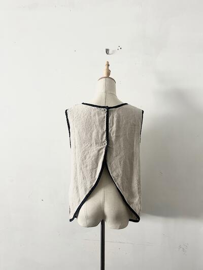 fog linen work リネンタブリエ パイピング ベスト エプロン ナチュラル ブラック 画像7
