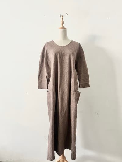 45R リネン ビッグシルエット ワンピース チョコレート 画像1