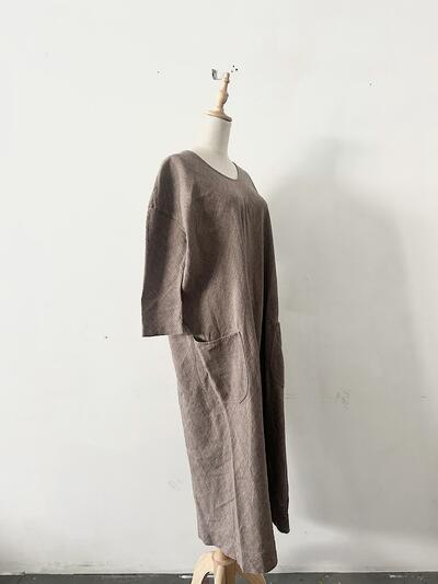 45R リネン ビッグシルエット ワンピース チョコレート 画像5