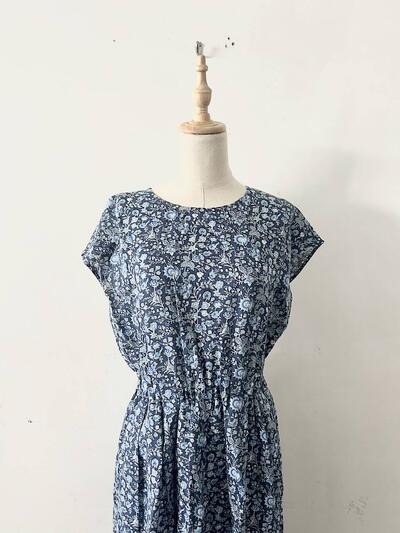 【美品】LIBERTY リバティプリント リネン フレンチスリーブ 花柄 ワンピース 画像2