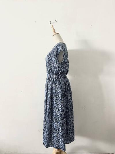 【美品】LIBERTY リバティプリント リネン フレンチスリーブ 花柄 ワンピース 画像6