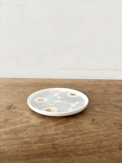 【未使用】marimekko　UNIKKO LAUTANEN　プレート　丸形　グレー　ゴールド　13.5cm　 画像4