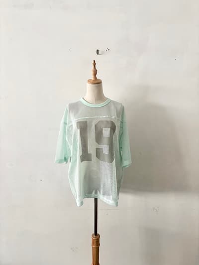 【美品】ビームス BEAMS メッシュ ナンバリング ゲームシャツ ミントグリーン M 画像1