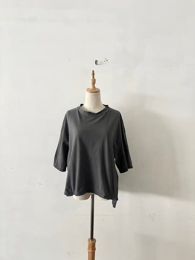 【MidiUmi】ダークブルー Tシャツ コットン100% カジュアル レディース Fサイズ 画像1