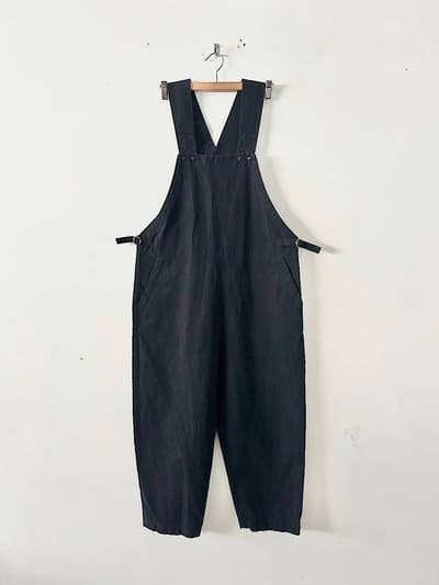 【美品】atelier naruse　cotton linen slab overalls pants　サイズF　黒 画像1