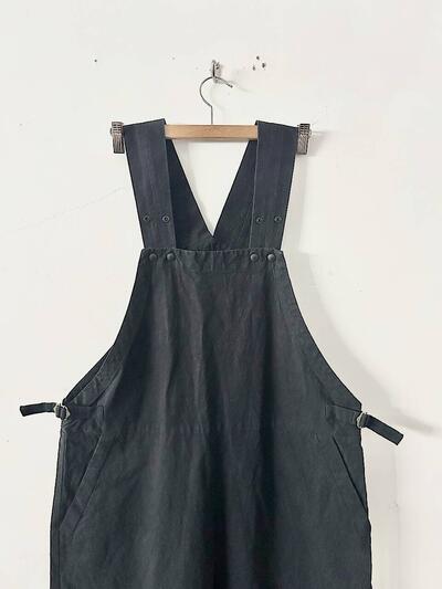 【美品】atelier naruse　cotton linen slab overalls pants　サイズF　黒 画像2