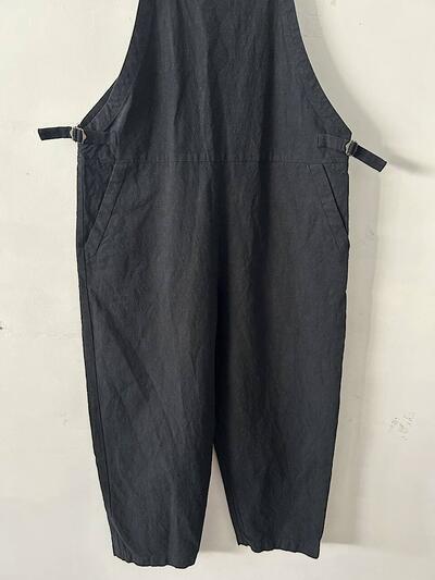 【美品】atelier naruse　cotton linen slab overalls pants　サイズF　黒 画像4