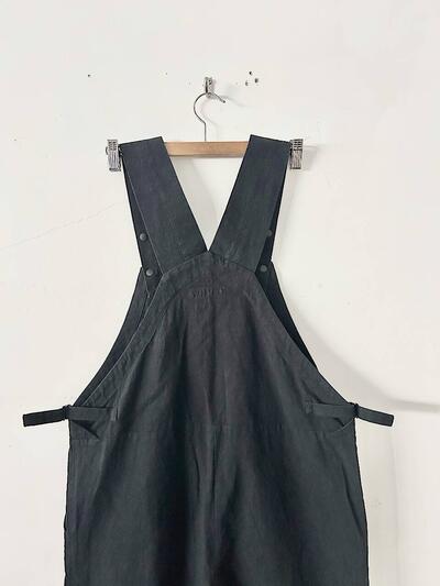【美品】atelier naruse　cotton linen slab overalls pants　サイズF　黒 画像5