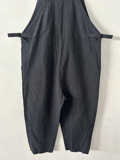 【美品】atelier naruse　cotton linen slab overalls pants　サイズF　黒 画像6
