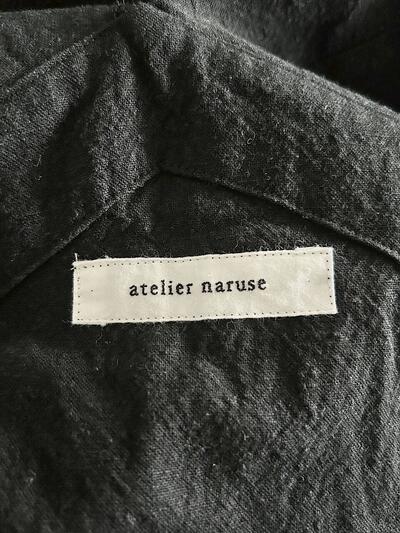 【美品】atelier naruse　cotton linen slab overalls pants　サイズF　黒 画像7
