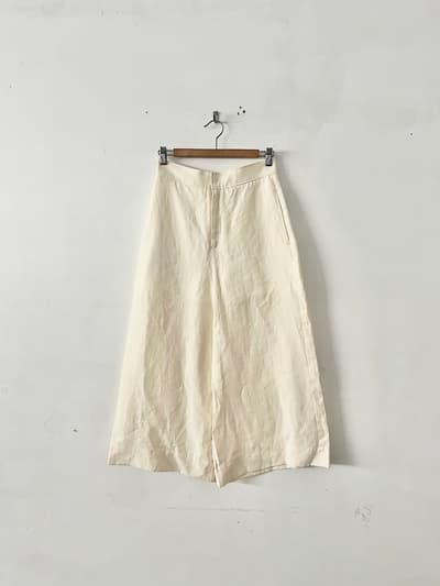 【美品】assiette リネン ワイド パンツ イージー リボン アイボリー 画像1