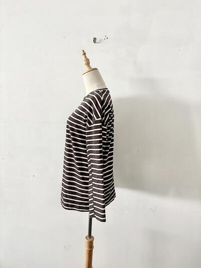 QUARTERLY　クォータリー ボーダーカットソー チャコール・白 長袖 画像4