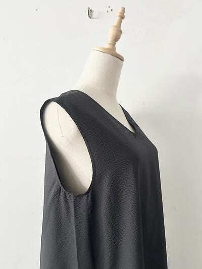 【美品】Le Glazik 　ノースリーブ Vネック ワンピース 墨色 チャコール ブラック 画像4