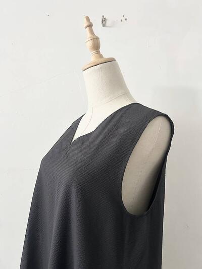 【美品】Le Glazik 　ノースリーブ Vネック ワンピース 墨色 チャコール ブラック 画像5