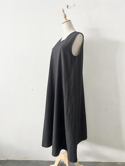 【美品】Le Glazik 　ノースリーブ Vネック ワンピース 墨色 チャコール ブラック 画像6
