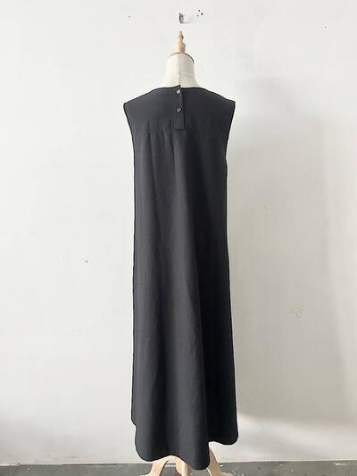 【美品】Le Glazik 　ノースリーブ Vネック ワンピース 墨色 チャコール ブラック 画像8