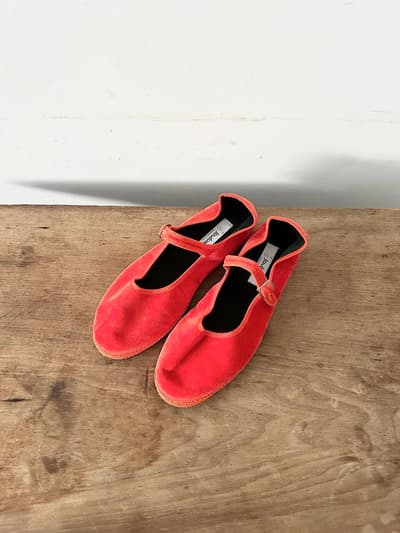 【美品】Sciùscià ベルベット ストラップ フラットシューズ オレンジ 画像1