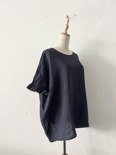 【美品】QUARTERLY リネン100% 袖フリル オーバーサイズ ブラウス ネイビー 画像4