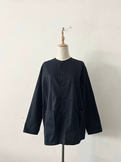 STYLE+CONFORT コットン ノーカラー ジャケット ネイビー 画像1