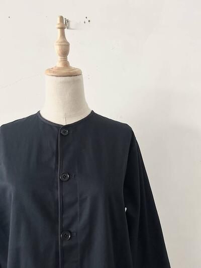 STYLE+CONFORT コットン ノーカラー ジャケット ネイビー 画像2