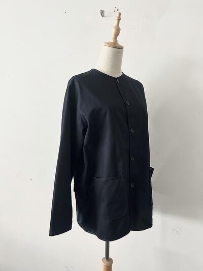 STYLE+CONFORT コットン ノーカラー ジャケット ネイビー 画像3
