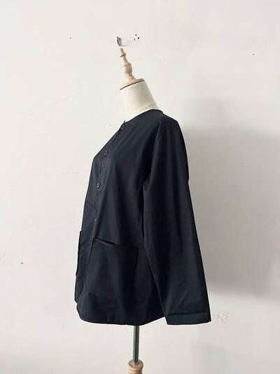 STYLE+CONFORT コットン ノーカラー ジャケット ネイビー 画像4