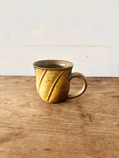 【美品】安部太一 練り込み スパイラルマグカップ 陶器 焼締 民芸 画像1