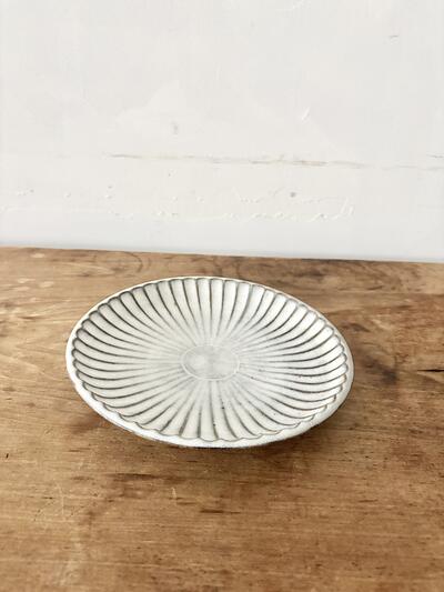 福田るい 白しのぎ中皿 21cm 皿 プレート 作家物 陶器① 画像4