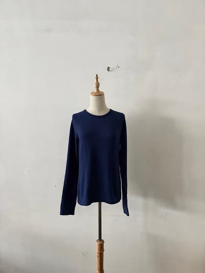 オールドマンズテーラー カシミヤ混 エルボーパッチ ニット ブルー M レザー　