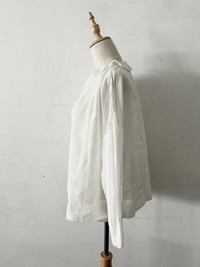 Gauze フリルカラー リボン ブラウス オフホワイト ラミーリネン コットン 画像8