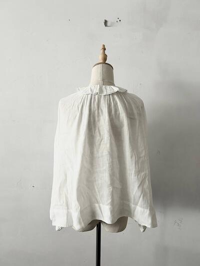 Gauze フリルカラー リボン ブラウス オフホワイト ラミーリネン コットン 画像9