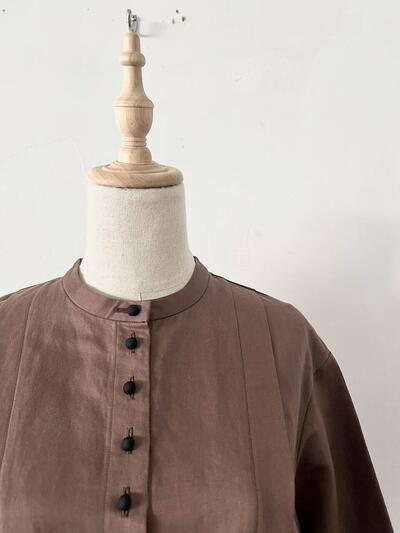 【美品】MAGALI リネンコットン ギャザー ロング ワンピース ブラウン 画像3