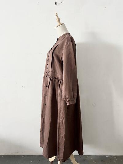 【美品】MAGALI リネンコットン ギャザー ロング ワンピース ブラウン 画像7
