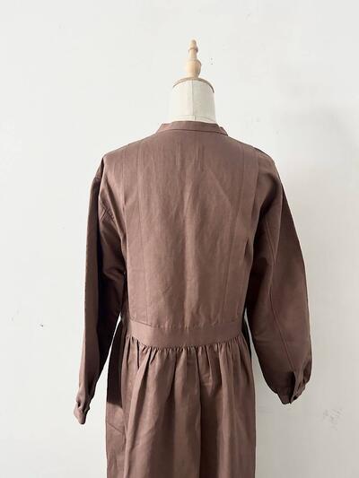 【美品】MAGALI リネンコットン ギャザー ロング ワンピース ブラウン 画像8