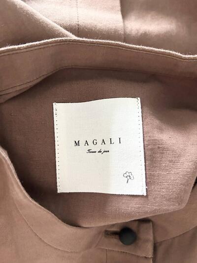 【美品】MAGALI リネンコットン ギャザー ロング ワンピース ブラウン 画像10
