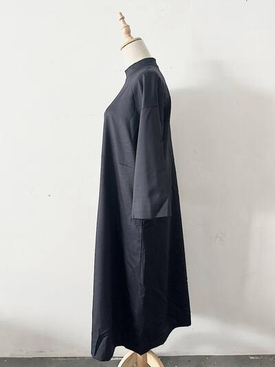 【美品】utilite ウールスタンドカラーハイウエスト切替フレアロングワンピース ネイビー 画像5