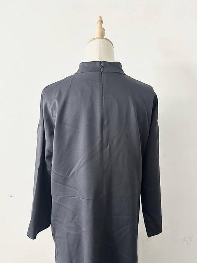 【美品】utilite ウールスタンドカラーハイウエスト切替フレアロングワンピース ネイビー 画像7