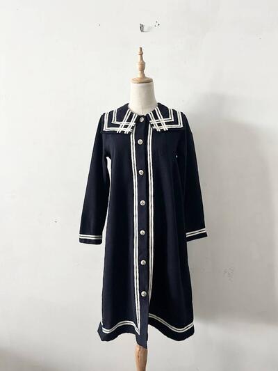 BEAMS BOY セーラーカラー ニット ワンピース ネイビー 画像1