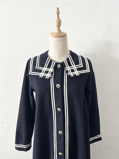 BEAMS BOY セーラーカラー ニット ワンピース ネイビー 画像2