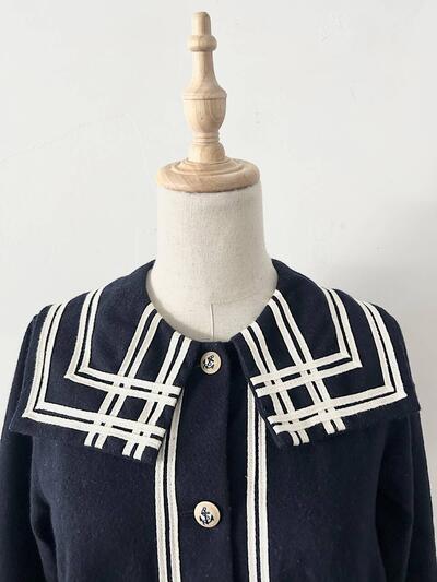 BEAMS BOY セーラーカラー ニット ワンピース ネイビー 画像3